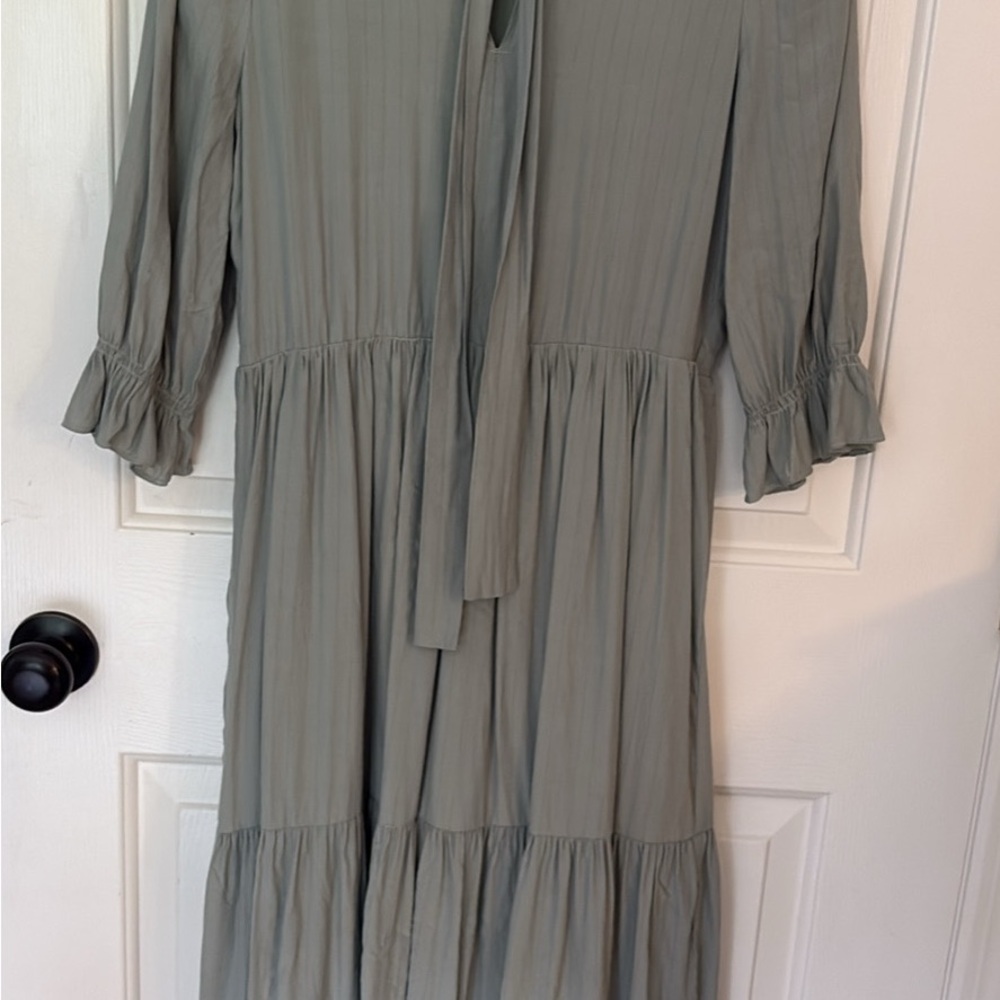 Roolee Green Ruffled Tiered Maxi Dress with elbow sleeves